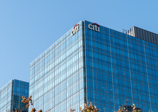 Hong Kong. China- 02.15.2025. The name sign on an office building of the American multinational investment bank Citigroup Inc.