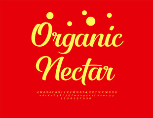 Vector Stylish label Organic Nectar. Elegant Cursive Font. Beautiful Calligraphic Alphabet Letters and Numbers set.