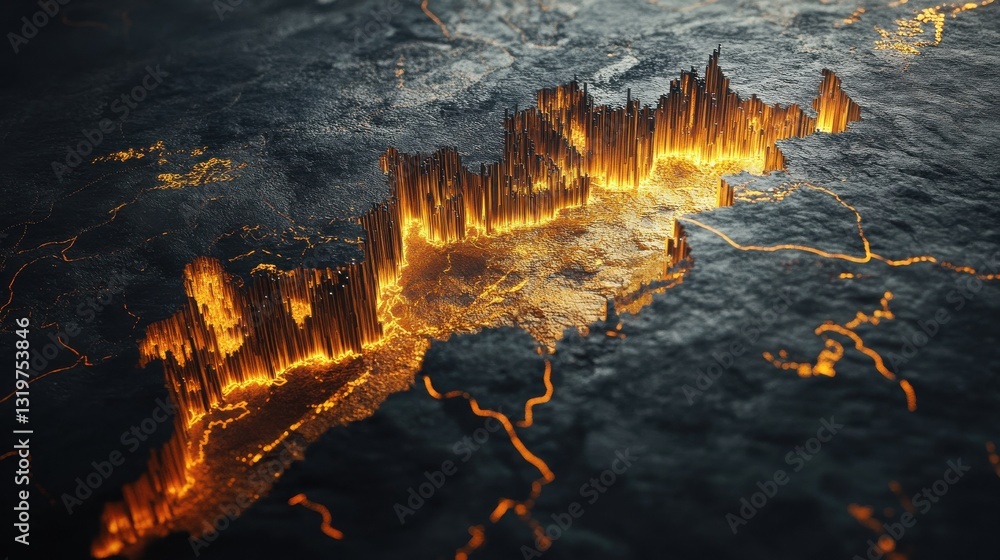 Poster creative forex chart with map on dark backdrop. global trade and invest concept. 3d rendering.