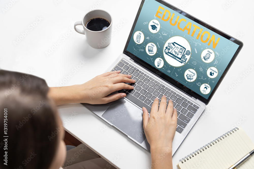 Poster e-learning website with sofware for student to study online on the internet network brisk
