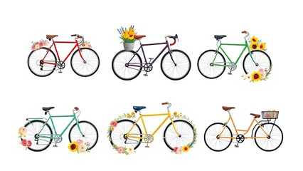 Fototapeta premium Colorful Floral Bikes Spring Bicycle Collection Summer Ride