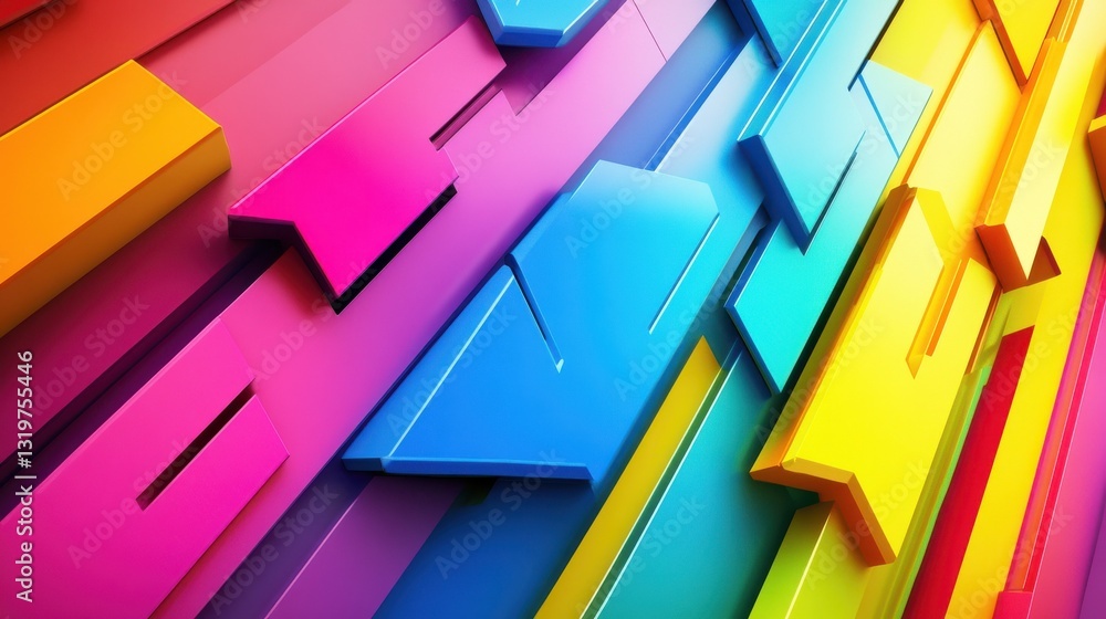 Poster colorful abstract arrows indicating growth and progress in a dynamic and modern design.