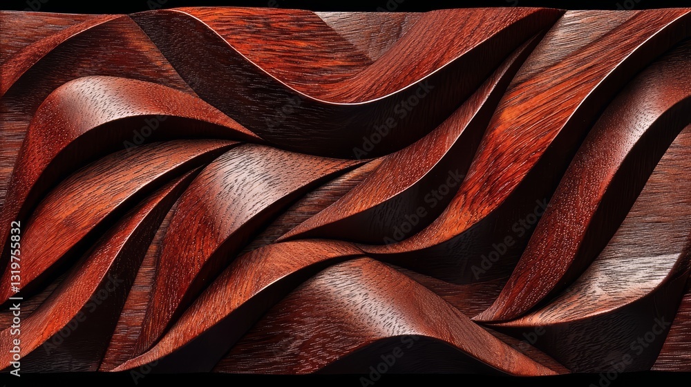 Aufkleber piece of art made of wood with a wavy pattern. the wood is brown and the pattern is very intricate. 