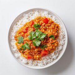Indian steamed rice served with flavorful daal dish