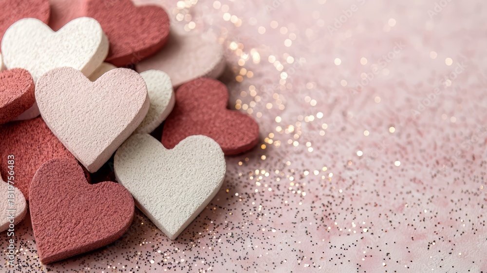 Aufkleber pile of hearts with a pink background. the hearts are made of foam and are arranged in a way that th