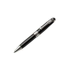 High-end black pen with metal trim and smooth writing tip isolated on transparent background.