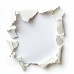 Torn white paper with jagged edges on a blank background