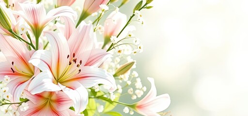 Elegant Pink Lilies and Baby s Breath Bouquet Floral Background