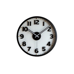 Modern wall clock with clean design and bold numerals isolated on transparent background.