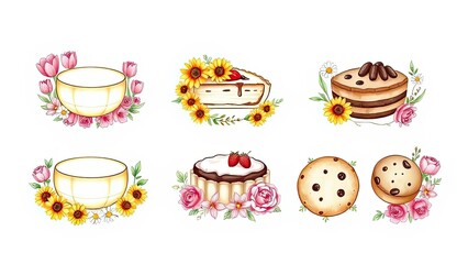 Delicious Cakes Cookies Bowls with Floral Decorations