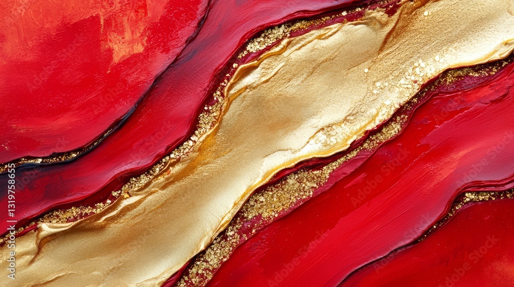 Aufkleber painting with a red background and a gold stripe running through it. the gold stripe is on the right