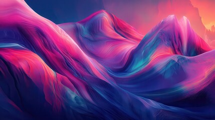 Abstract digital landscape with vivid colors and dynamic, flowing shapes