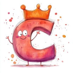 Cute watercolored letter C adorned with a crown