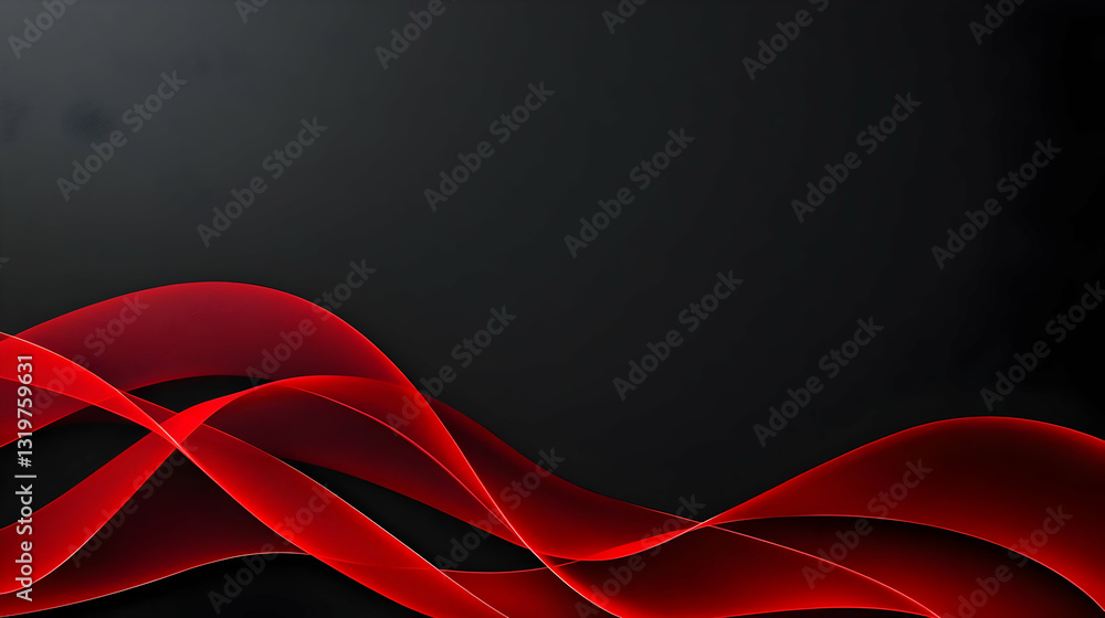 Poster abstract red wavy lines flowing across dark background in modern style