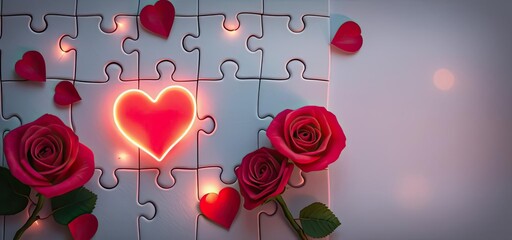 Romantic Puzzle Glowing Heart Roses Valentine s Day