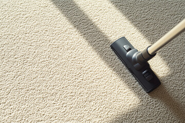 Vacuum cleaner cleaning a carpet on a white floor