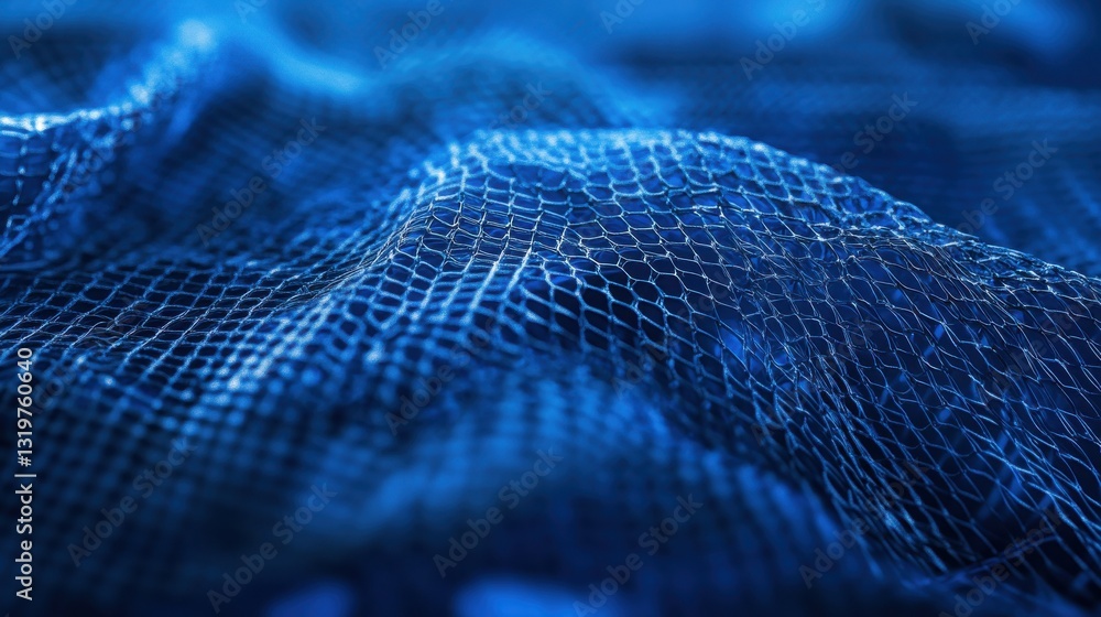 Poster creative blue wire mesh on bokeh backdrop. bg and design concept. 3d rendering
