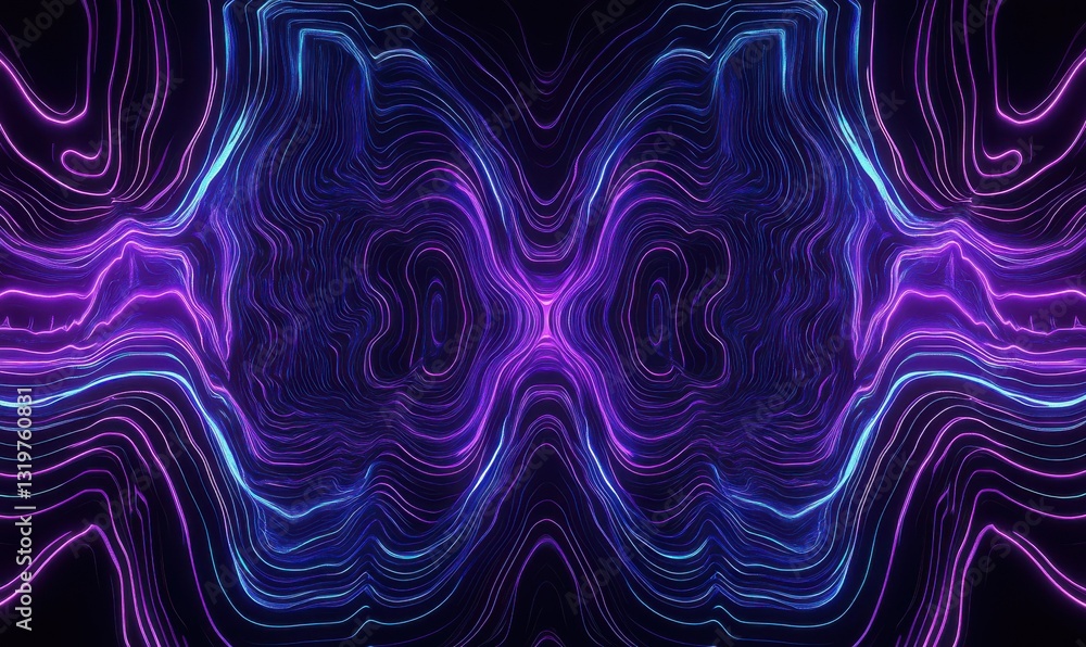 Poster dynamic glowing purple and blue digital lines forming intricate circuit-like patterns symbolizing fu