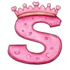 Cute watercolor letter S with a charming crown design
