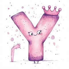 Cute watercolor letter Y illustration with a crown design