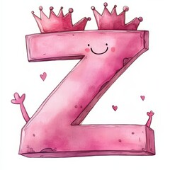 Cute watercolor illustration of letter Z with a crown