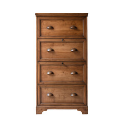 Rustic Wooden Filing Cabinet with Four Drawers, Isolated on Transparent Background.