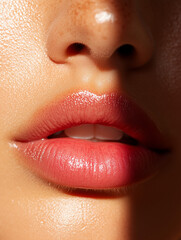 Fototapeta premium Close-up of glossy lips with natural texture