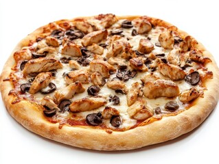 Whole wheat pizza topped with grilled chicken and mushrooms