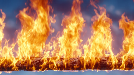 Burning log with intense flames