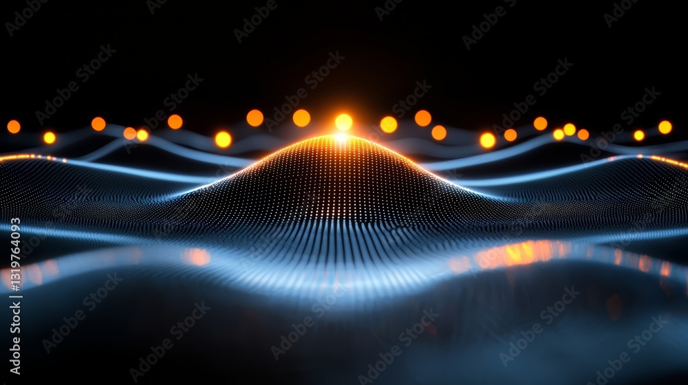 Poster series of glowing dots on a dark background. the dots are arranged in a way that creates a sense of 