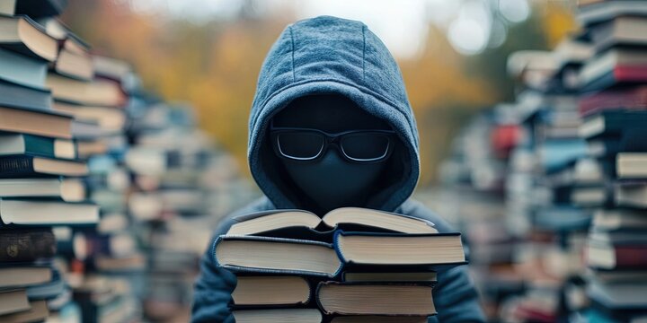 reading books and learning with imagination through the author's words in the pages within the hardcover - bookworm concept