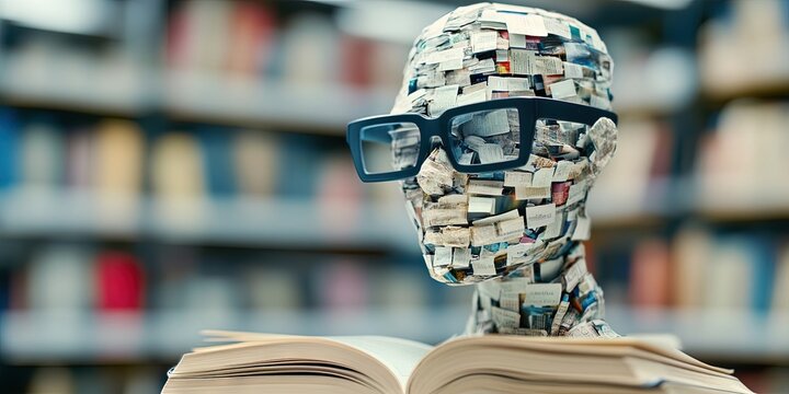 reading books and learning with imagination through the author's words in the pages within the hardcover - bookworm concept