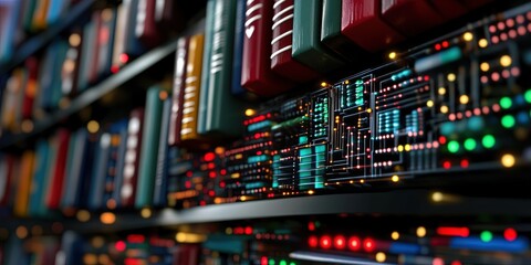 internet archive concept with books and circuitry mixed