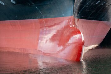 Red bulbous bow on a container ship
