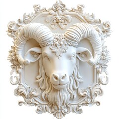 Aries zodiac symbol intricately designed on white background