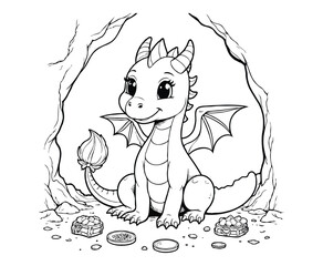 Friendly Dragon with Treasure coloring page