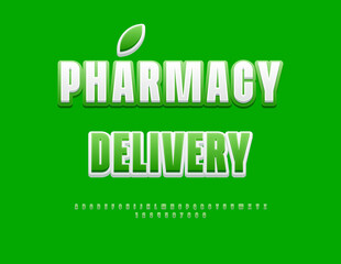 Vector Business template Pharmacy Delivery with White and Green Font. Creative Alphabet Letters and Numbers set
