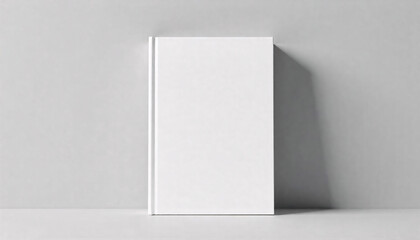 A minimalist white book standing upright against a soft shadow, exuding simplicity and elegance.