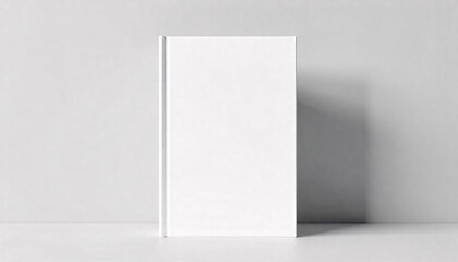 A minimalist white book standing upright against a soft shadow, exuding simplicity and elegance.