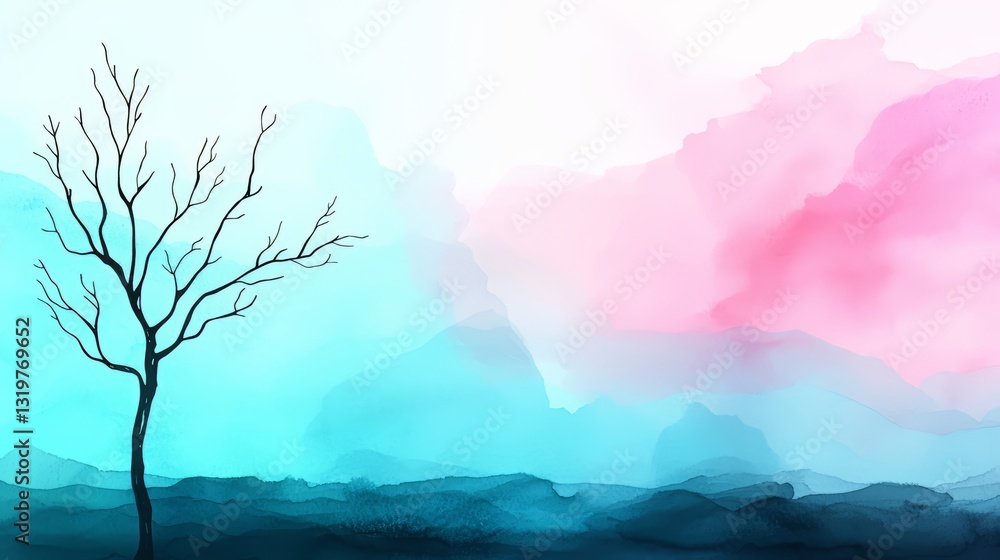 Poster tree is the only thing visible in the image. the sky is a mix of blue and pink, and the background i