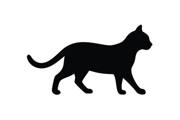 Black silhouette of a walking cat in vector art style