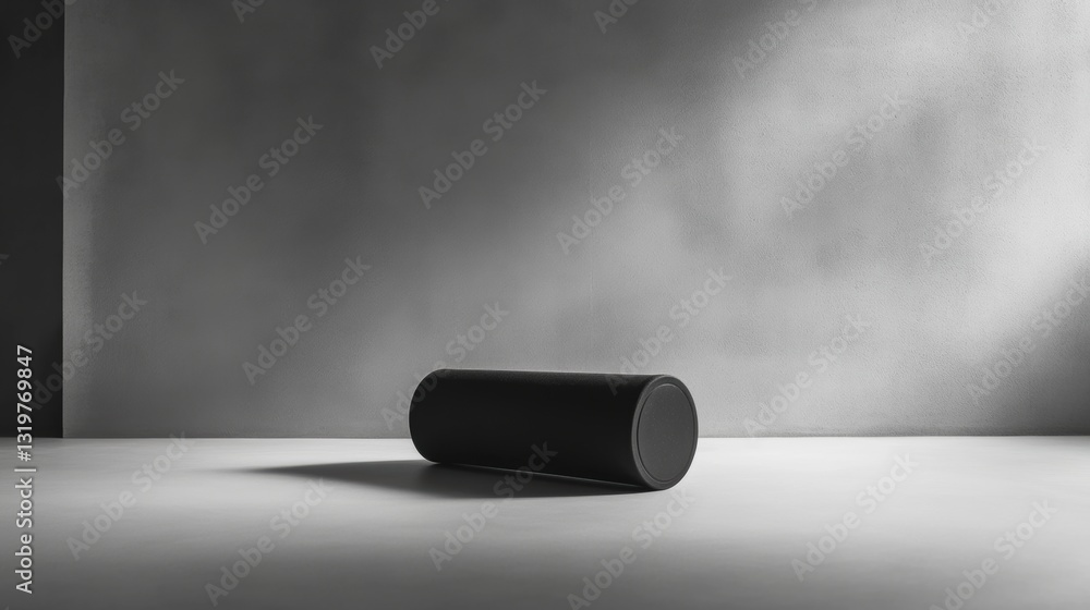 Poster minimalist fitness roller on a clean flat surface surrounded by ample negative space for a calming a