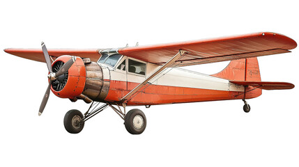 Vintage red and white propeller airplane aviation museum clipart image classic environment side view nostalgia concept