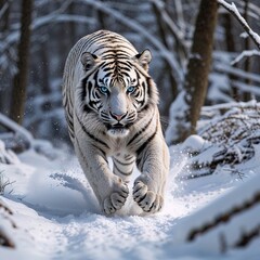 Obraz premium White Tiger Running in Snow