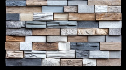 Wall made of different colored bricks. The wall is made of wood and stone