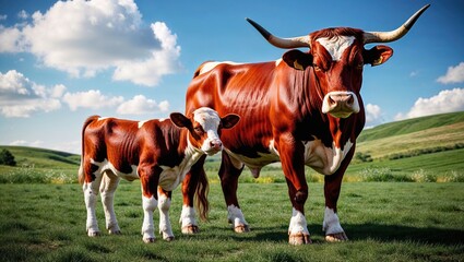 Cow and Calf in a Green Field