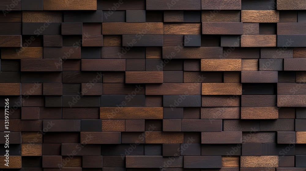 Leinwandbilder wall made of wooden blocks with a brown color. the blocks are arranged in a way that creates a textu