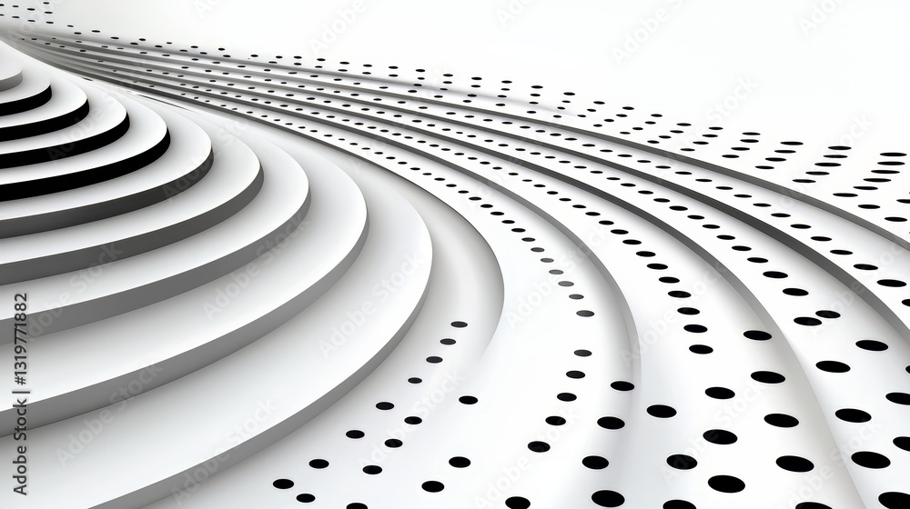 Aufkleber White and black image of a spiral with many dots. The spiral is made up of many circles, and the dots are scattered throughout the image. The image has a sense of movement and energy