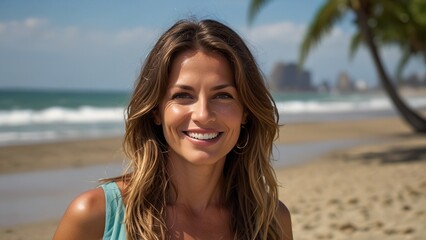 Woman Smiling on a Sunny Beach