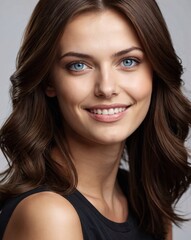 Portrait of a Beautiful Woman with Blue Eyes and Brown Hai